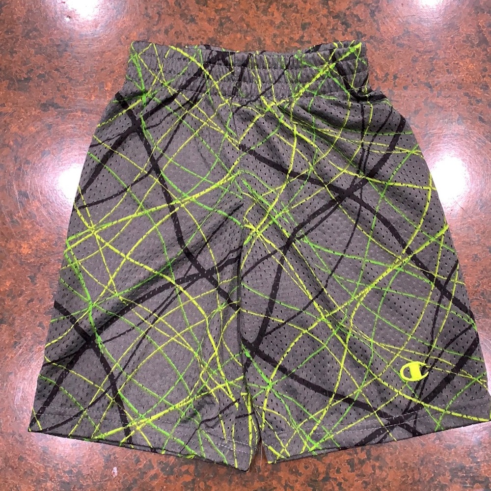 {Champion}Boys Sz 4 Gray/Blk/Grn/Yellow Athletic Shorts w/elastic waistband